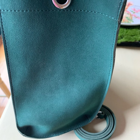 Vegan Green Suede tote w short/long handle - Picture 4 of 11